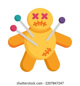 Scary doll icon. Flat design. Voodoo Doll isolated on white background. Holiday event halloween. Vector Illustration.