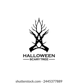 Scary dry dead Halloween tree logo design