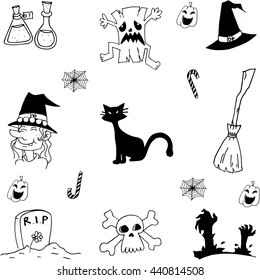 Scary element halloween doodle on white backgrounds