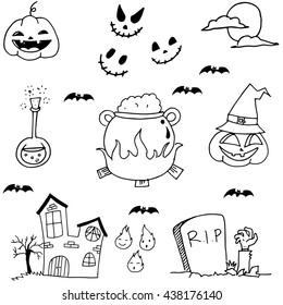 Scary element halloween in doodle vector illustration