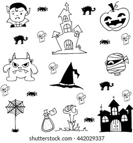 Scary element halloween in doodle vector illustration