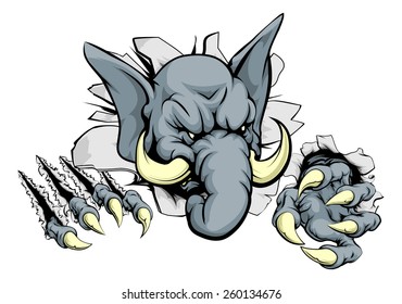 A scary elephant mascot ripping through the background with sharp claws