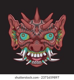 Cara de miedo malvada Diseño 6 de la danza tradicional indonesia de arte, el nombre es máscara de Yakso. Patrimonio cultural javanés. diseño vectorial aislado en negro.