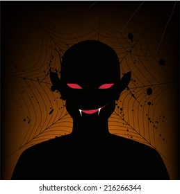 Scary evil smiling in the dark background.