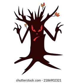 A Scary Evil Tree For The Halloween Holiday. Vector Illustration On A White Background.