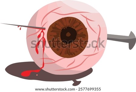 Scary eye ball with a pin in this vector illustration.