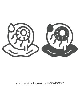 Scary eye organ line and solid icon, halloween concept. Vector graphics. Eye in a pool of blood sign on white background, outline style icon for mobile or web design