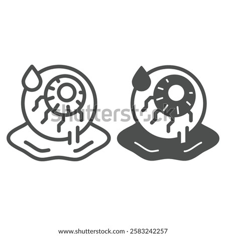 Scary eye organ line and solid icon, halloween concept. Vector graphics. Eye in a pool of blood sign on white background, outline style icon for mobile or web design
