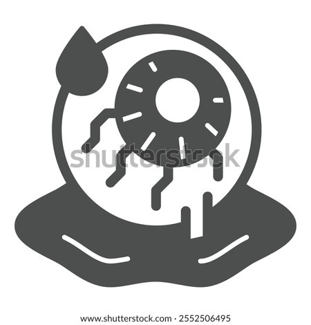 Scary eye organ solid icon, halloween concept. Vector graphics. Eye in a pool of blood sign on white background, glyph style icon for mobile or web design