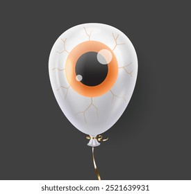 Ojo de miedo con las venas rojas globo de aire Ilustración vectorial realista. Imagen aterradora del objeto del diseño 3d del partido de Halloween en fondo negro