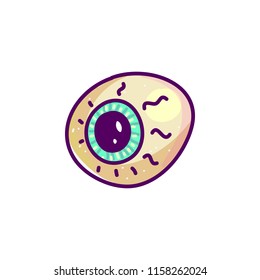 Scary eyeball cartoon doodle vector illustration for halloween. Funny green eye icon isolated on white