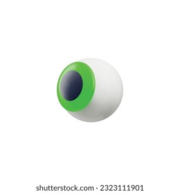 Scary eyeball with green iris, spooky halloween 3d element, cartoon vector illustration isolated on white background. Realistic human eye.