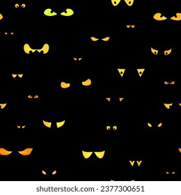 Los ojos asustados se trascendían. Ojos monstruo espeluznantes en la oscuridad - sin fisuras. Tema de Halloween.