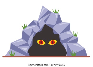 scary eyes in a dark cave. flat vector illustration isolated on white background.