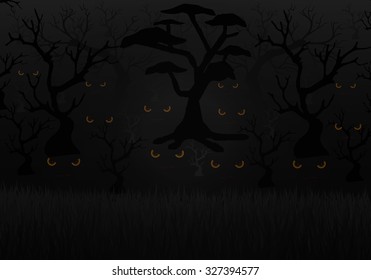 Scary eyes in the dark forest