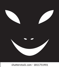 Scary Face Banner For Halloween. Evil Eyed And Scary Smiled Nightmare Creature On Black Background. Portrait Of Joker Or Devil. Vector Illustration. 