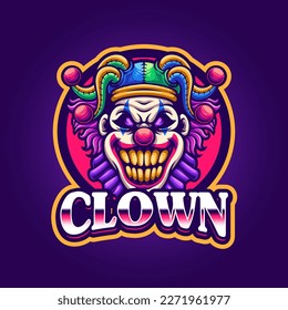 Scary face clown mascot gaming logo design