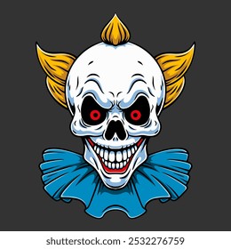 scary face of crazy clown ,vector illustration