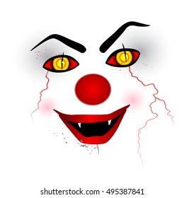 Scary face - creepy clown on the white background