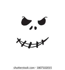 Sensación de miedo de cara de halloween doodle elemento vector símbolos mágicos. decoración de halloween. Aislado sobre fondo blanco.