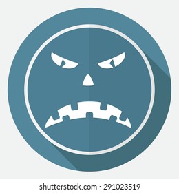 Scary face of halloween illustration on white circle with a long shadow