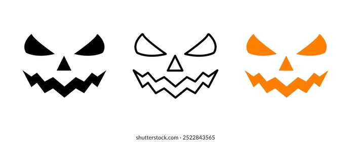 Icono de cara de miedo. Ilustración vectorial de calabaza Jack lantern. Símbolo de cara malvada de Halloween. Señal de sonrisa espeluznante. Concepto de emoción fantasma de terror de dibujos animados aislado.