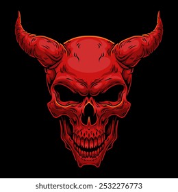 scary face illustration of horned skull , vector illustration