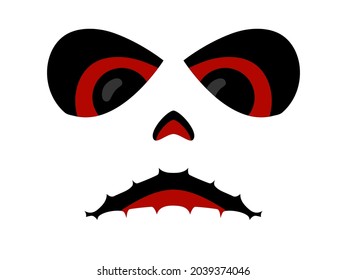Scary face isolated on white background. Spooky halloween face with evil scary eyes. Design for posters, banners and promotional items. Vector illustration