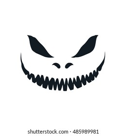 Scary Face Isolated On White Background. Template For Halloween Greeting Card Poster, Brochure Or Flyer. Vector Illustration.