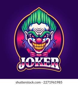 Scary face joker mascot gaming logo design