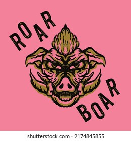 scary face pig stealth illustration in vintage style