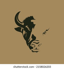 scary face silhouette bison vector