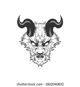 Das beängstigende Gesicht eines unbekannten Monsters. Kann als Skizze einer Tätowierung verwendet werden.