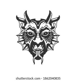 The scary face of an unknown monster. Can be used as a sketch of a tattoo.