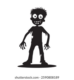 Scary face zombie cartoon silhouette vector illustration