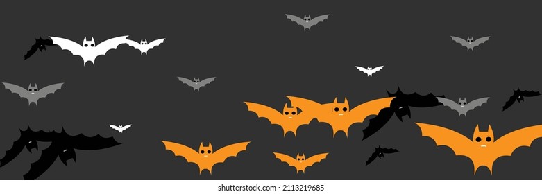 Scary Faces Creepy Chaos Fear Bats Design Pic. Orange Gothic Vampire Grey Horror Halloween Modern Design. Funny Mysterious Dracula Black Cartoon Bats. White Sky Spooky Monster Party Backdrop.