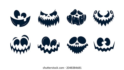 Scary faces of Halloween pumpkin or ghost . Vector collection.