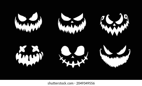 Scary faces of Halloween pumpkin or ghost. Brush stroke smile. Vector collection. 