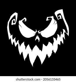 Scary faces of Halloween pumpkin or ghost. T-shirt print for Horror or Halloween. Hand drawing illustration isolated on black background. Vector EPS 10. 