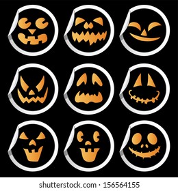 Scary faces of Halloween pumpkin stickers. Vector