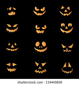 Scary faces of Halloween pumpkin. Vector