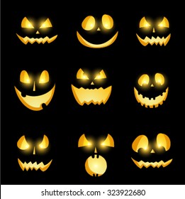 Scary faces of Halloween pumpkin. Vector. 