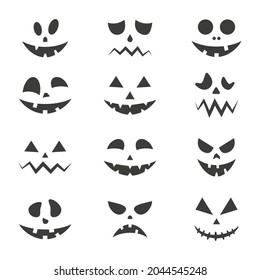 Scary faces of Halloween pumpkins set. Horror ghost face collection. Vector isolated on white