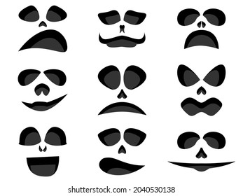Gruselige Gesichter einzeln auf weißem Hintergrund. Halloween Kürbisgesicht. Geistergesichtskollektion. Design für Poster, Banner und Werbeartikel. Vektorgrafik