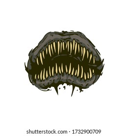 Scary fanged monster fish jaws Horror mask print illustration