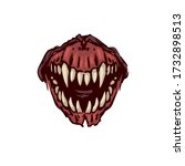 Scary fanged monster jaws Horror mask print illustration
