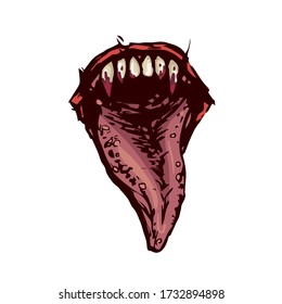 Scary fanged monster jaws Horror mask print illustration