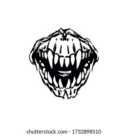 Scary fanged monster jaws Horror mask print illustration