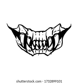 Scary fanged monster jaws Horror mask print illustration