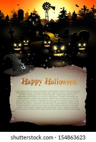 Scary farmhause in the woods - Halloween poster with copyspace